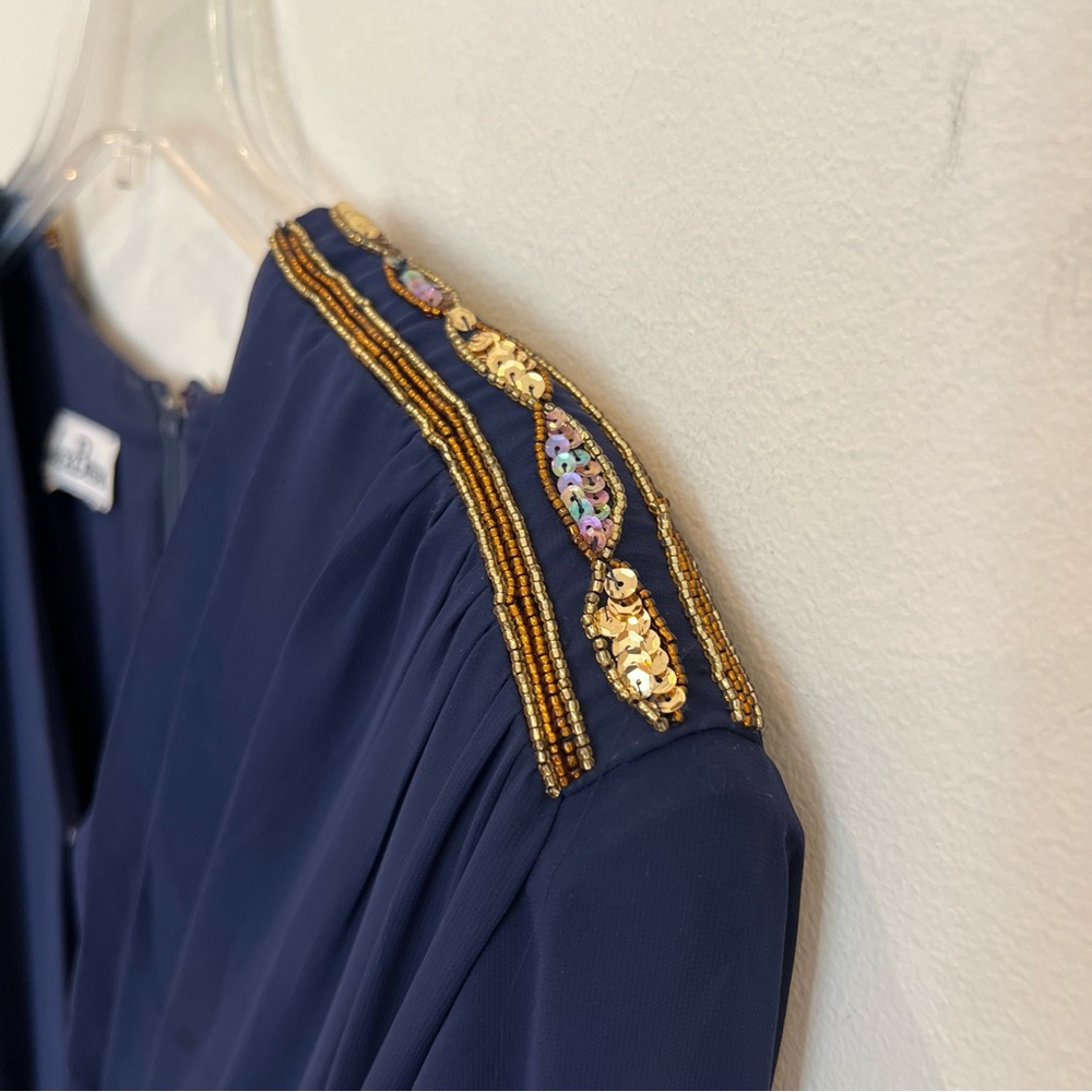 Vintage Jack Bryan Evening Gown Dress Large Blue Beaded Chiffon Celestial Gala - Picture 4 of 15